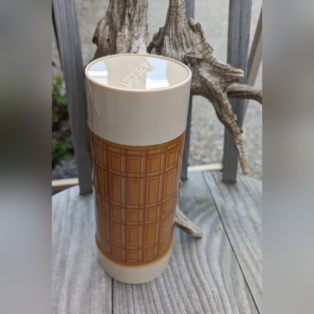 Vintage Aladdin "Best Buy" Wide Mouth Thermos - Brown Plaid Tartan Pattern